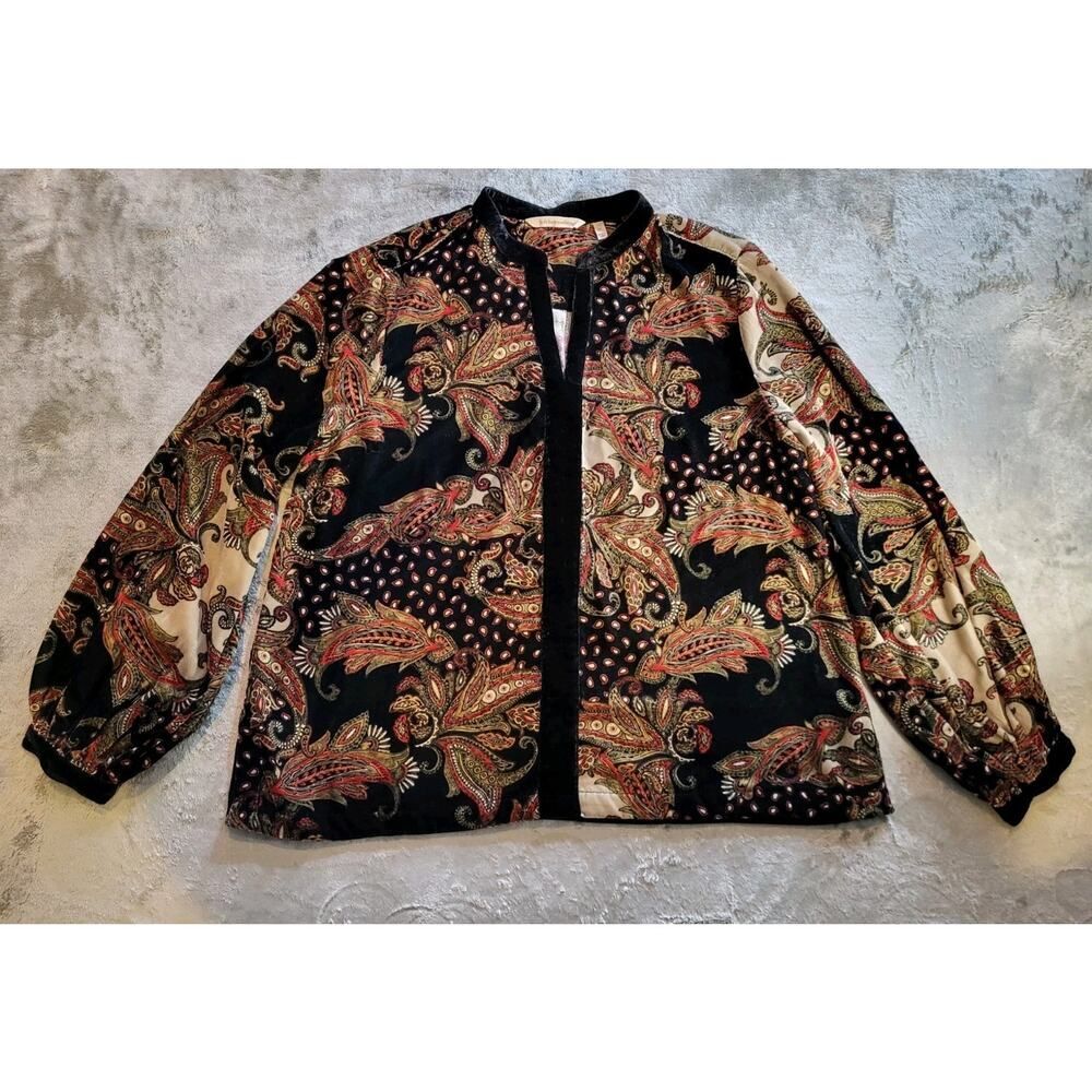 Soft Surroundings Velvet Paisley Pullover Tunic Top XL Long Sleeve Whimsygoth